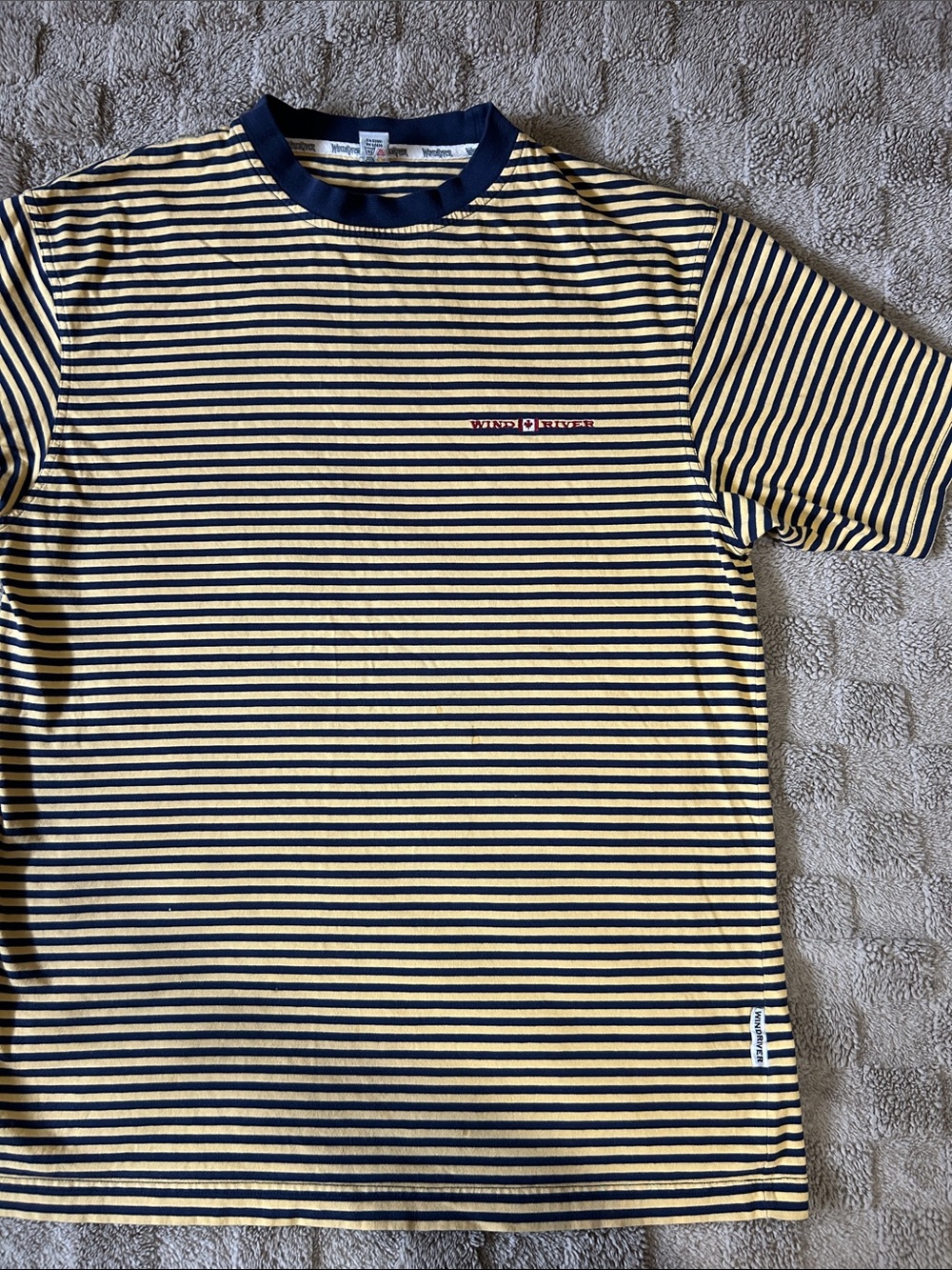 Vintage Wind River Yellow & Navy Striped Embroidered Logo T-Shirt Size M